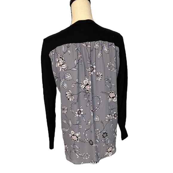 LOFT Women Sweater Small Black Ann Taylor Faux Layered Long Sleeve Crew Neck - Picture 4 of 6